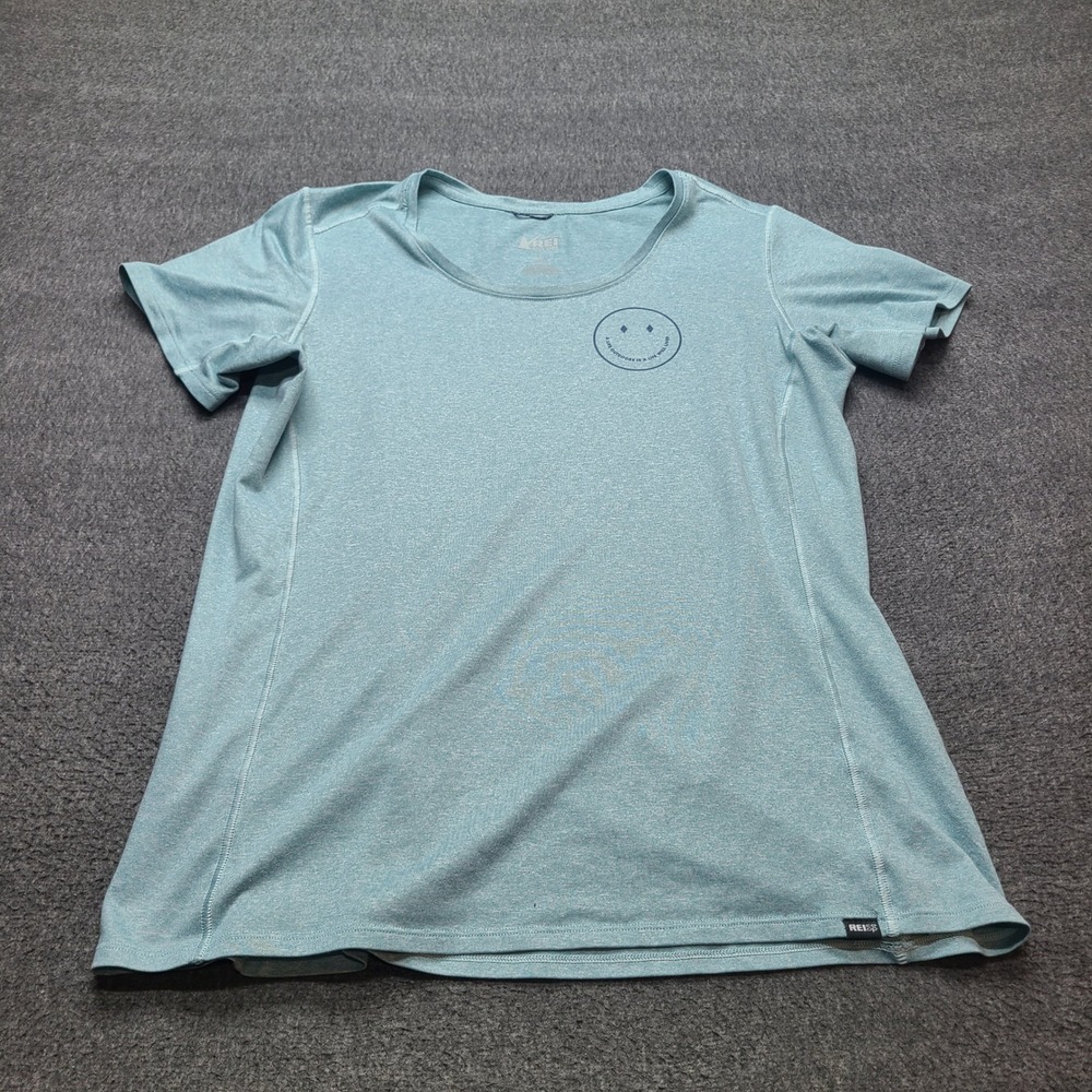 REI Co-op Graphic T-Shirt Womens L Blue Excellent Short Sleeve Smiley Face Tee